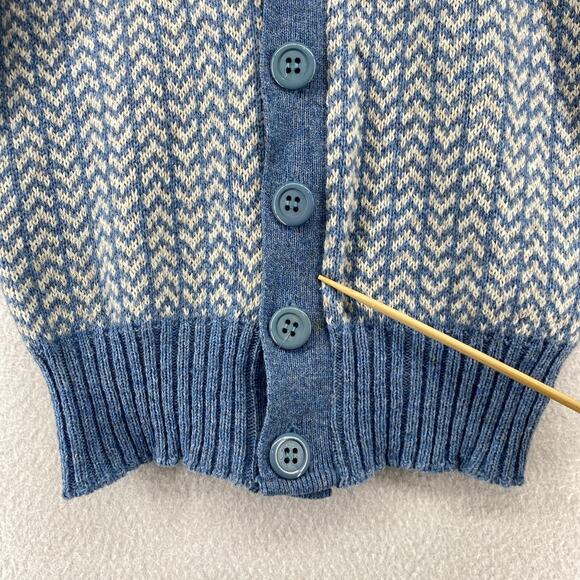 DACRON Sweater Womens M Cardigan Shetland Chevron Button Front Blue ENGLAND Vtg - Picture 10 of 11